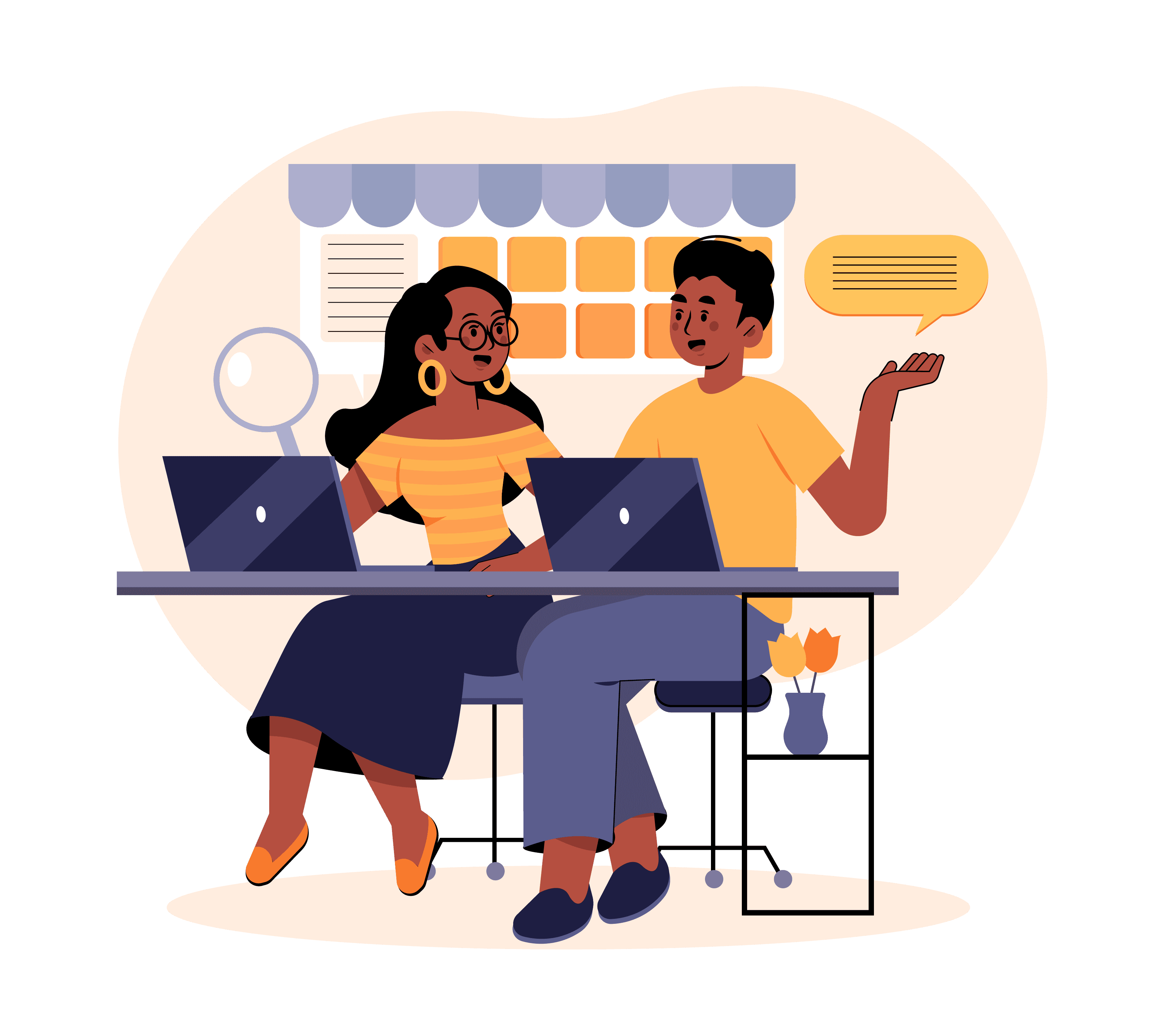 Illustration of two people researching the market